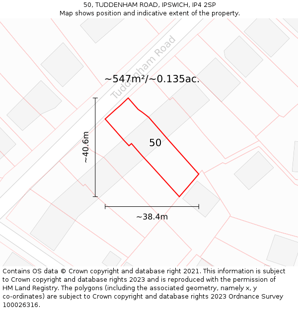 50, TUDDENHAM ROAD, IPSWICH, IP4 2SP: Plot and title map