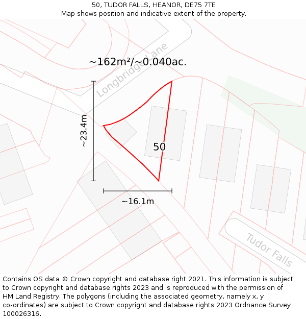 50, TUDOR FALLS, HEANOR, DE75 7TE: Plot and title map