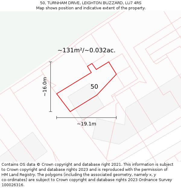 50, TURNHAM DRIVE, LEIGHTON BUZZARD, LU7 4RS: Plot and title map
