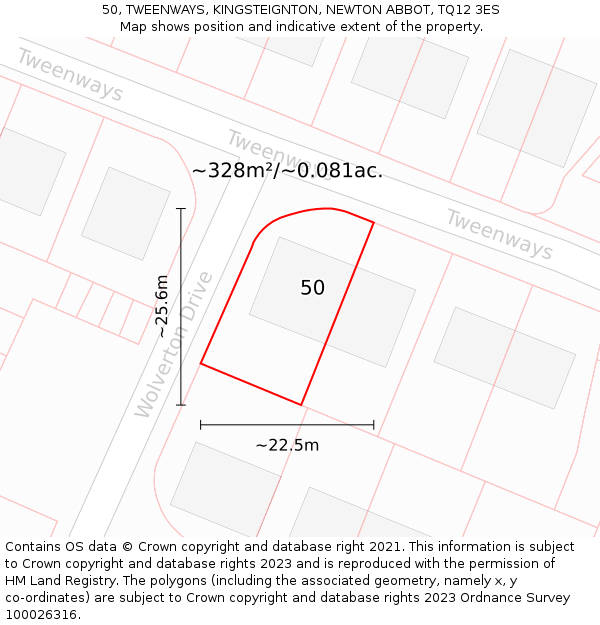 50, TWEENWAYS, KINGSTEIGNTON, NEWTON ABBOT, TQ12 3ES: Plot and title map