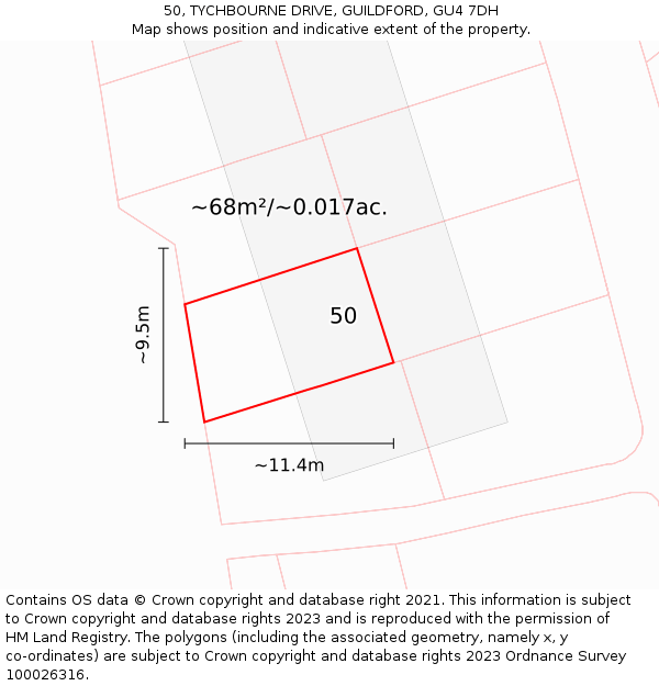 50, TYCHBOURNE DRIVE, GUILDFORD, GU4 7DH: Plot and title map