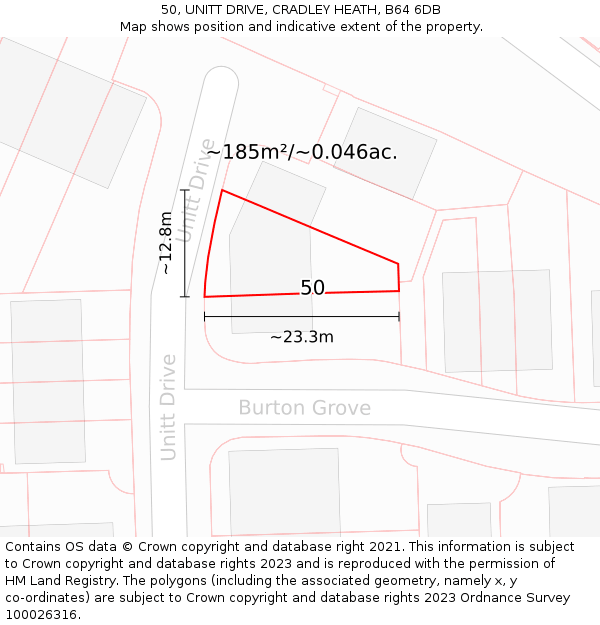 50, UNITT DRIVE, CRADLEY HEATH, B64 6DB: Plot and title map