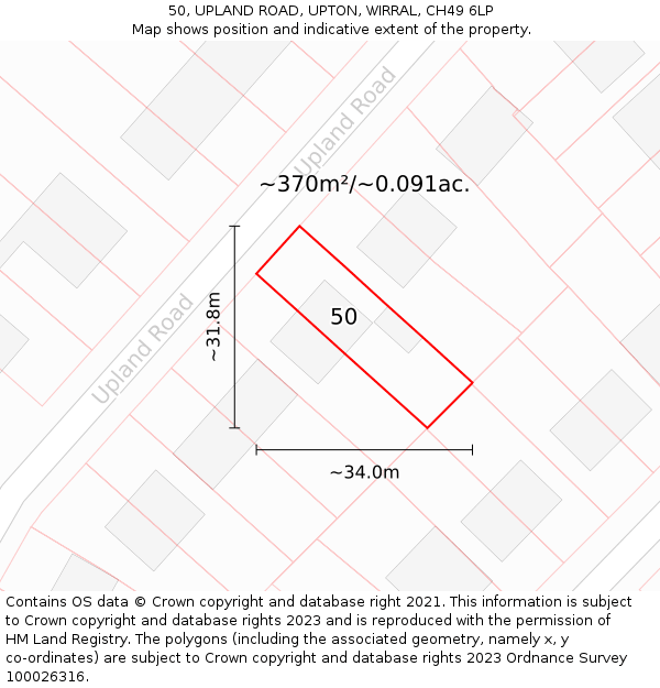 50, UPLAND ROAD, UPTON, WIRRAL, CH49 6LP: Plot and title map