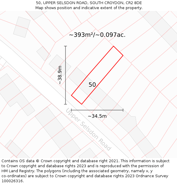50, UPPER SELSDON ROAD, SOUTH CROYDON, CR2 8DE: Plot and title map
