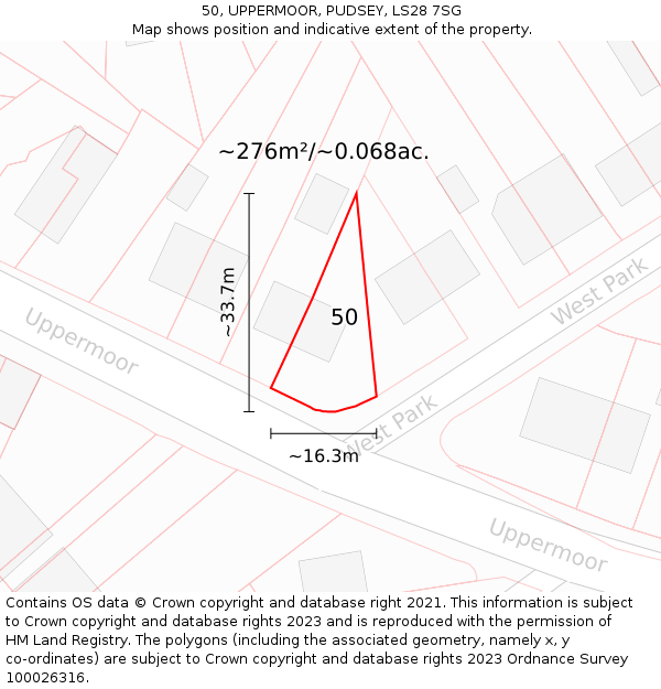 50, UPPERMOOR, PUDSEY, LS28 7SG: Plot and title map