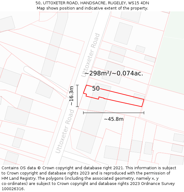 50, UTTOXETER ROAD, HANDSACRE, RUGELEY, WS15 4DN: Plot and title map