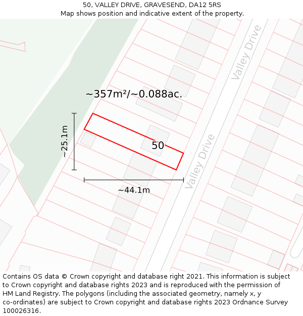 50, VALLEY DRIVE, GRAVESEND, DA12 5RS: Plot and title map