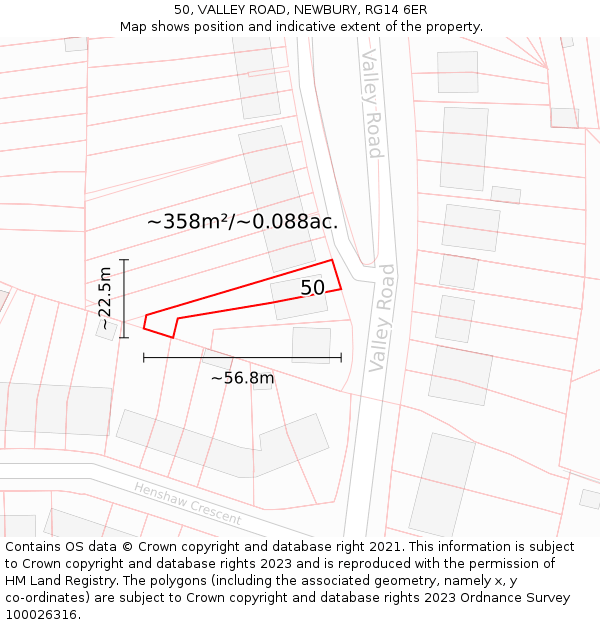 50, VALLEY ROAD, NEWBURY, RG14 6ER: Plot and title map