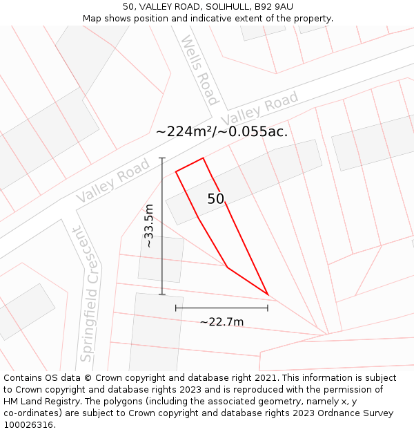 50, VALLEY ROAD, SOLIHULL, B92 9AU: Plot and title map
