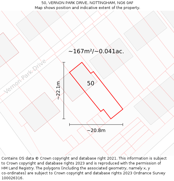 50, VERNON PARK DRIVE, NOTTINGHAM, NG6 0AF: Plot and title map