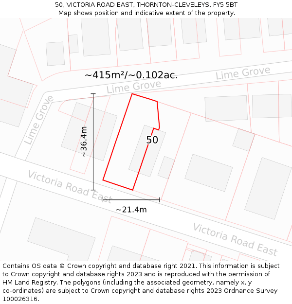 50, VICTORIA ROAD EAST, THORNTON-CLEVELEYS, FY5 5BT: Plot and title map