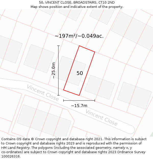 50, VINCENT CLOSE, BROADSTAIRS, CT10 2ND: Plot and title map