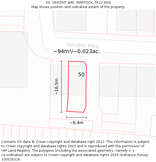 50, VINCENT WAY, MARTOCK, TA12 6DG: Plot and title map