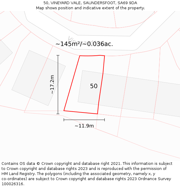 50, VINEYARD VALE, SAUNDERSFOOT, SA69 9DA: Plot and title map
