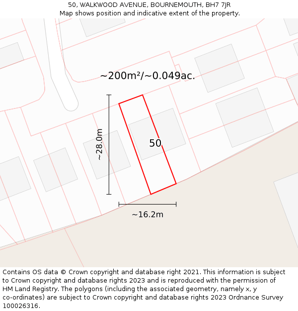 50, WALKWOOD AVENUE, BOURNEMOUTH, BH7 7JR: Plot and title map