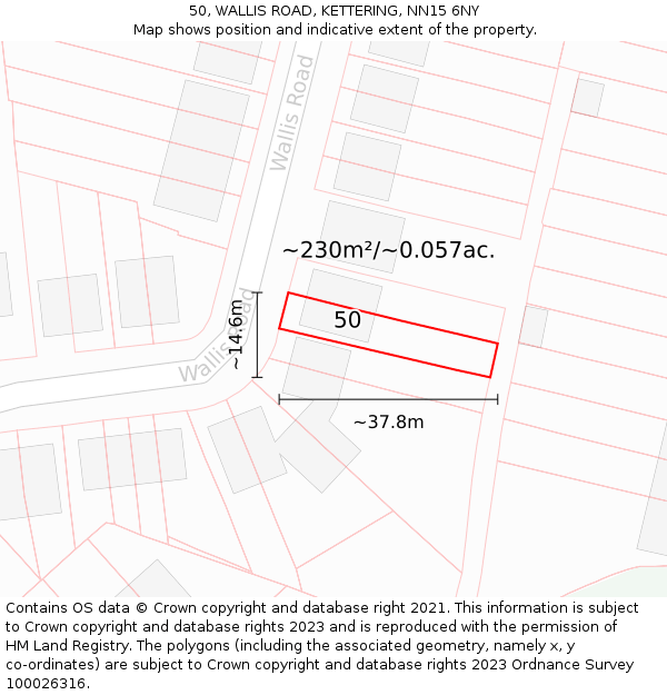 50, WALLIS ROAD, KETTERING, NN15 6NY: Plot and title map