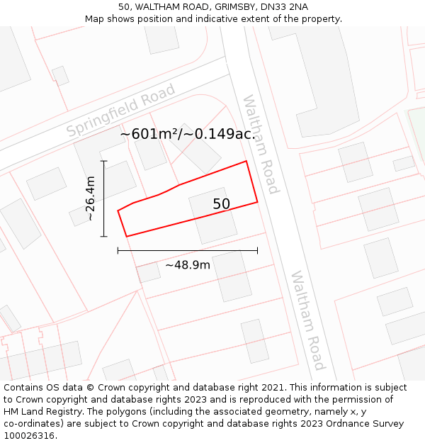 50, WALTHAM ROAD, GRIMSBY, DN33 2NA: Plot and title map