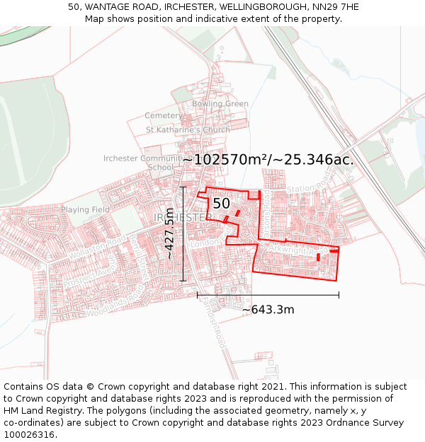 50, WANTAGE ROAD, IRCHESTER, WELLINGBOROUGH, NN29 7HE: Plot and title map