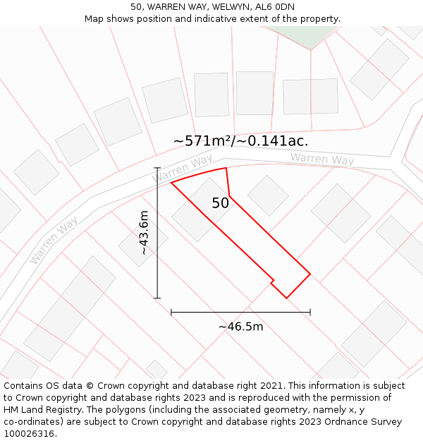 50, WARREN WAY, WELWYN, AL6 0DN: Plot and title map