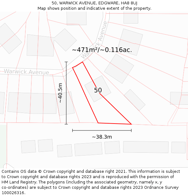50, WARWICK AVENUE, EDGWARE, HA8 8UJ: Plot and title map