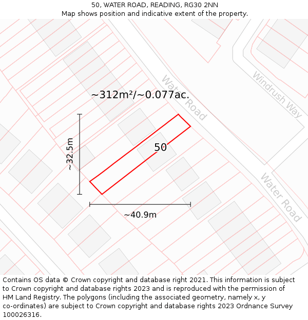 50, WATER ROAD, READING, RG30 2NN: Plot and title map