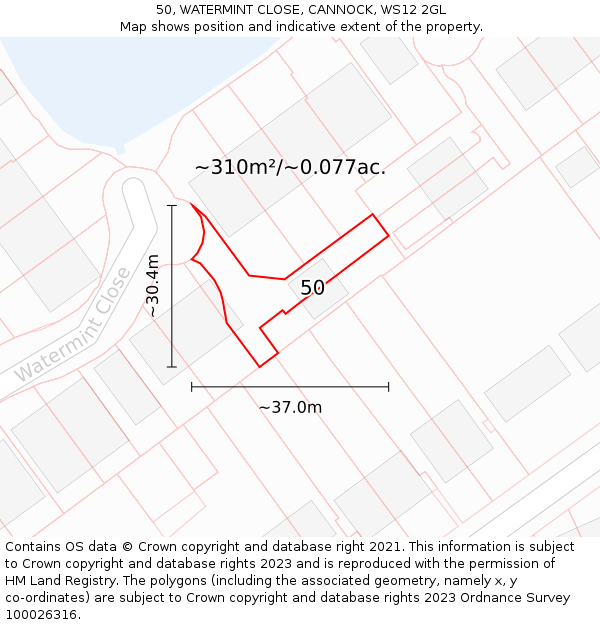 50, WATERMINT CLOSE, CANNOCK, WS12 2GL: Plot and title map