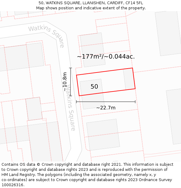 50, WATKINS SQUARE, LLANISHEN, CARDIFF, CF14 5FL: Plot and title map