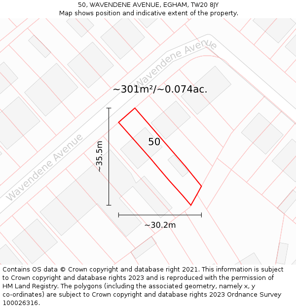 50, WAVENDENE AVENUE, EGHAM, TW20 8JY: Plot and title map