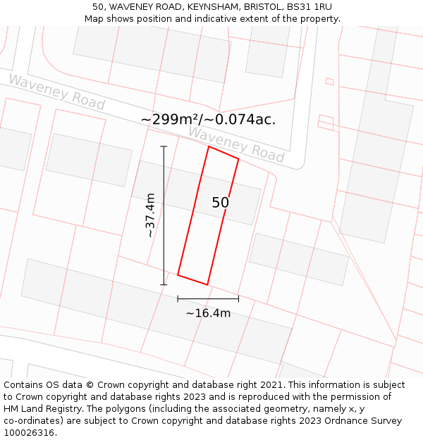 50, WAVENEY ROAD, KEYNSHAM, BRISTOL, BS31 1RU: Plot and title map