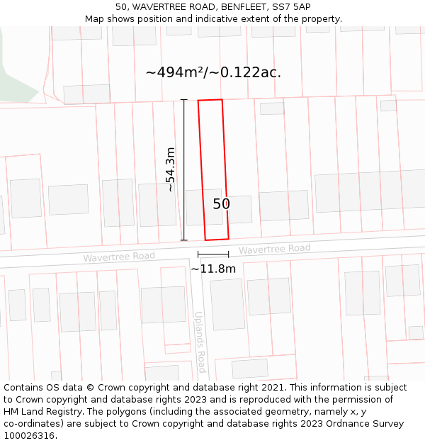50, WAVERTREE ROAD, BENFLEET, SS7 5AP: Plot and title map