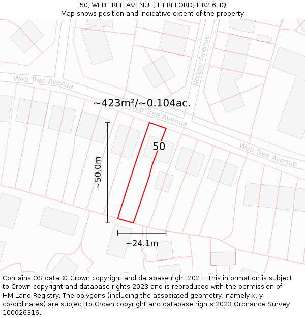 50, WEB TREE AVENUE, HEREFORD, HR2 6HQ: Plot and title map