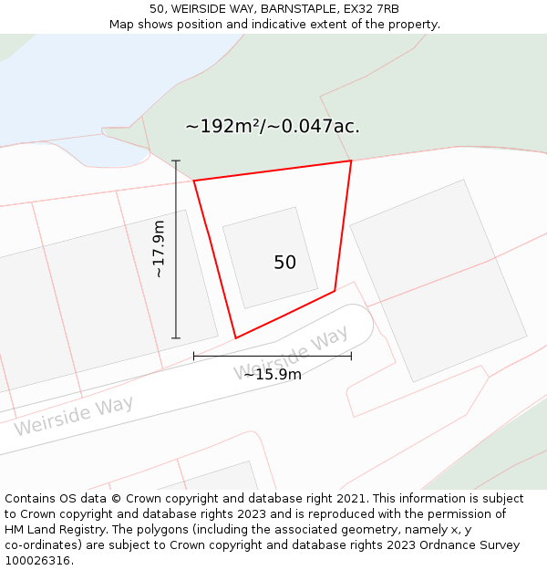 50, WEIRSIDE WAY, BARNSTAPLE, EX32 7RB: Plot and title map