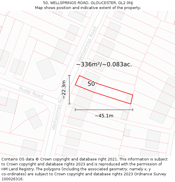 50, WELLSPRINGS ROAD, GLOUCESTER, GL2 0NJ: Plot and title map