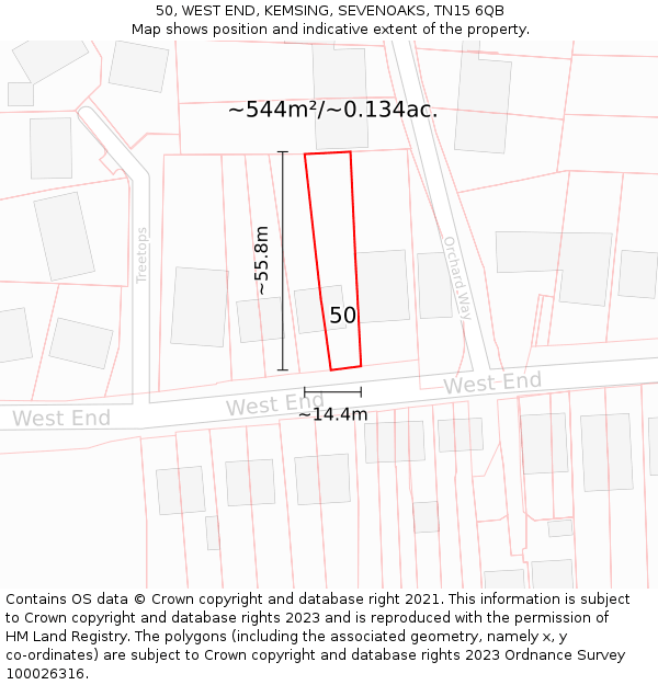 50, WEST END, KEMSING, SEVENOAKS, TN15 6QB: Plot and title map