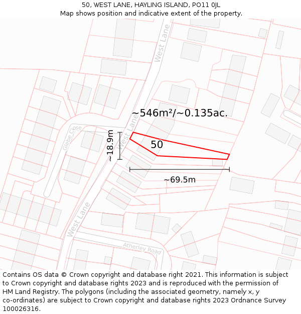 50, WEST LANE, HAYLING ISLAND, PO11 0JL: Plot and title map