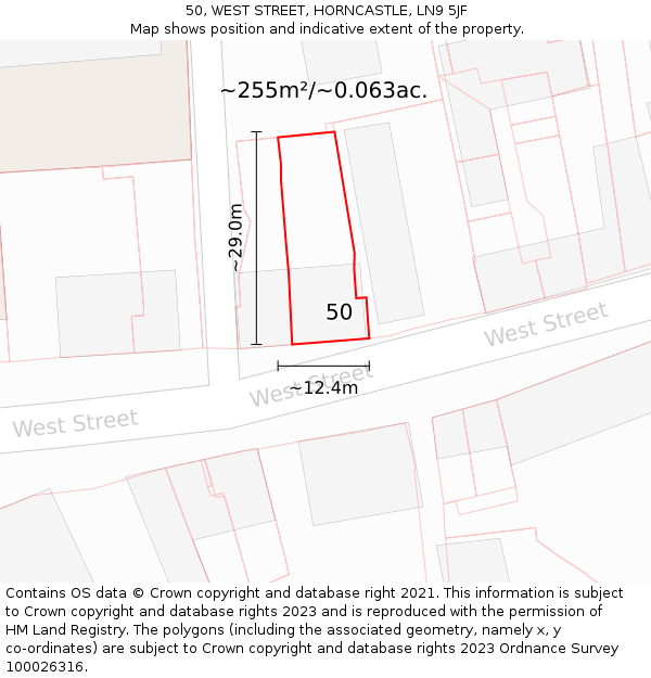 50, WEST STREET, HORNCASTLE, LN9 5JF: Plot and title map