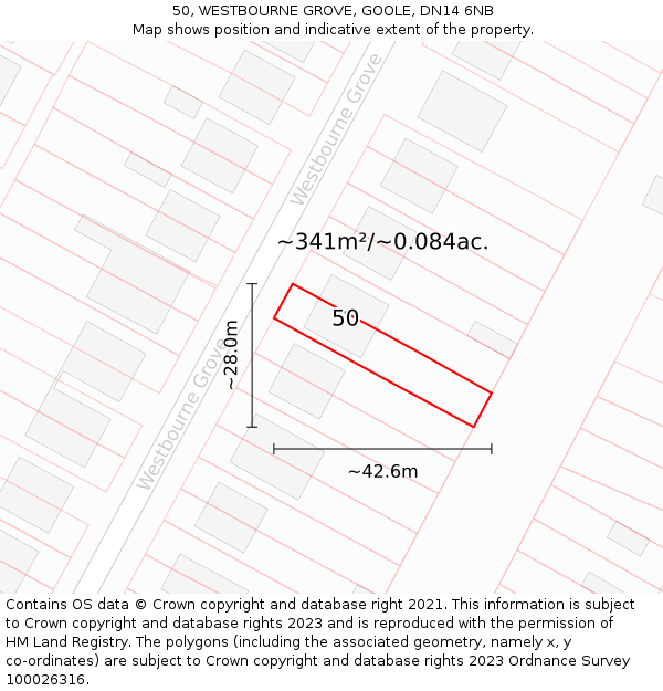 50, WESTBOURNE GROVE, GOOLE, DN14 6NB: Plot and title map