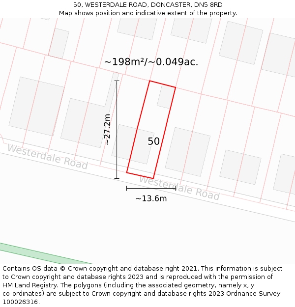 50, WESTERDALE ROAD, DONCASTER, DN5 8RD: Plot and title map