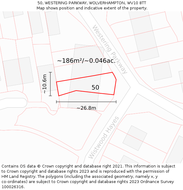 50, WESTERING PARKWAY, WOLVERHAMPTON, WV10 8TT: Plot and title map