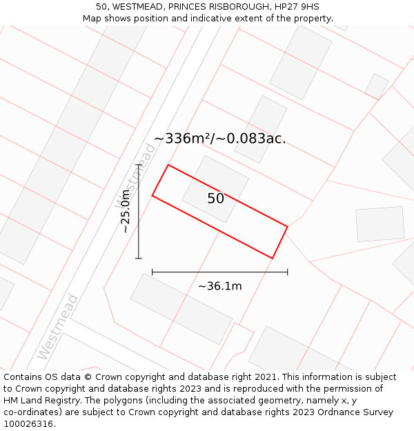 50, WESTMEAD, PRINCES RISBOROUGH, HP27 9HS: Plot and title map