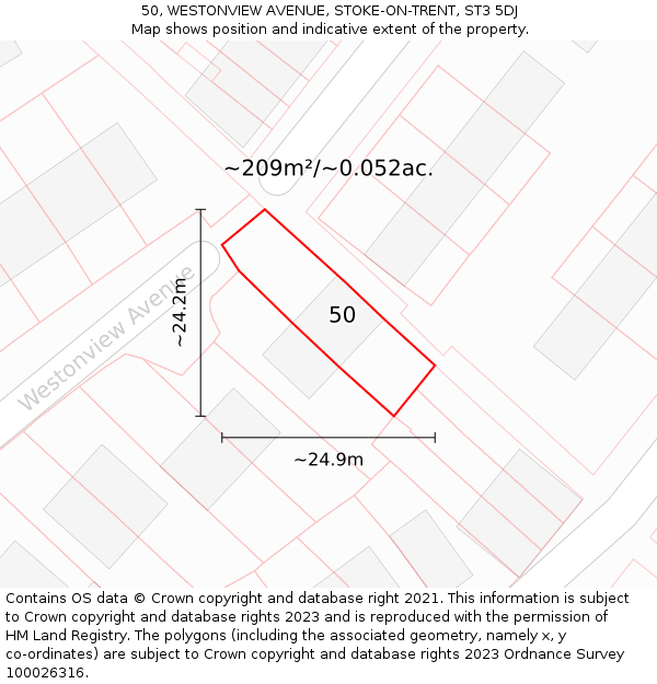 50, WESTONVIEW AVENUE, STOKE-ON-TRENT, ST3 5DJ: Plot and title map