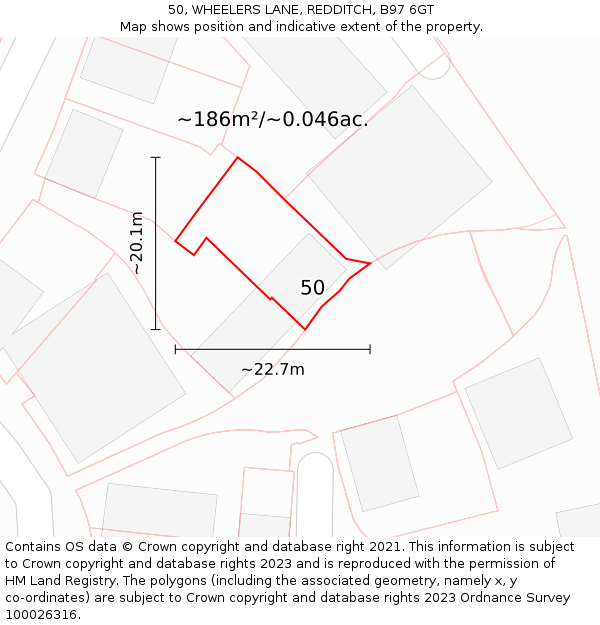 50, WHEELERS LANE, REDDITCH, B97 6GT: Plot and title map