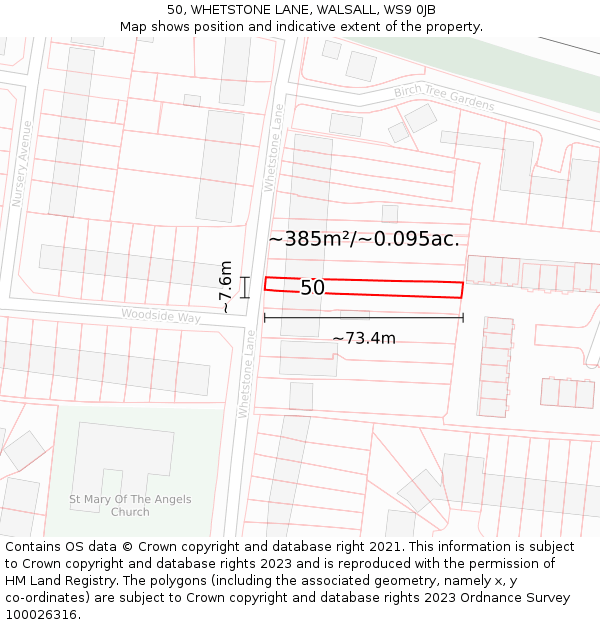 50, WHETSTONE LANE, WALSALL, WS9 0JB: Plot and title map