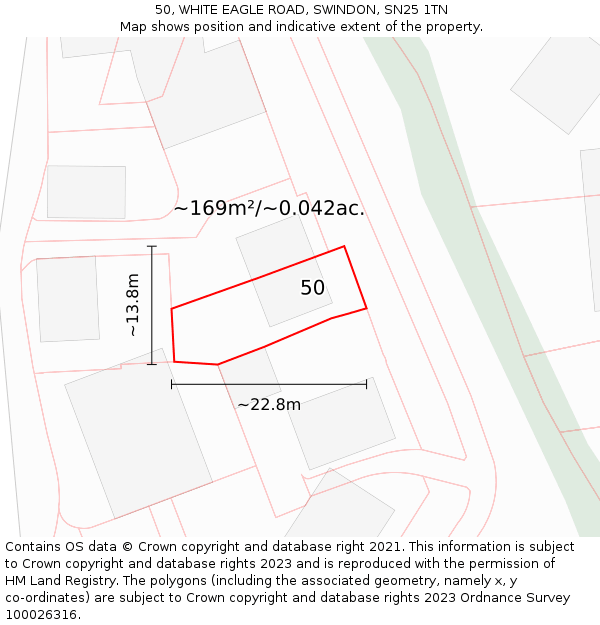 50, WHITE EAGLE ROAD, SWINDON, SN25 1TN: Plot and title map