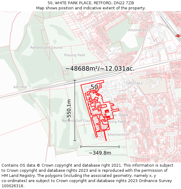 50, WHITE PARK PLACE, RETFORD, DN22 7ZB: Plot and title map