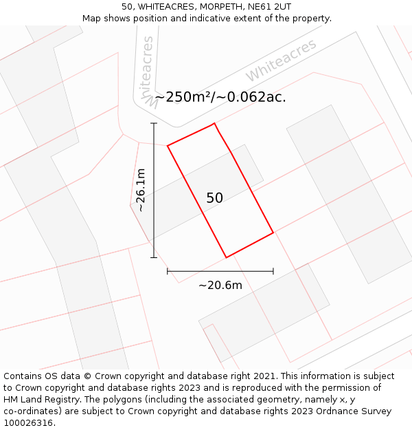 50, WHITEACRES, MORPETH, NE61 2UT: Plot and title map