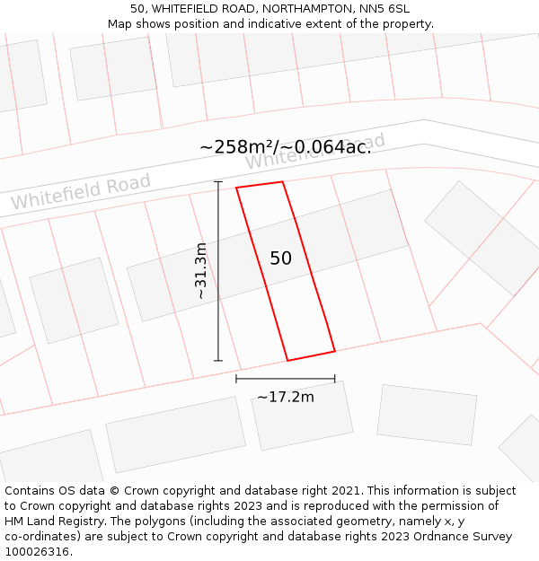 50, WHITEFIELD ROAD, NORTHAMPTON, NN5 6SL: Plot and title map