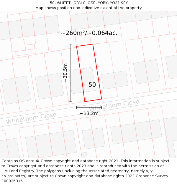 50, WHITETHORN CLOSE, YORK, YO31 9EY: Plot and title map