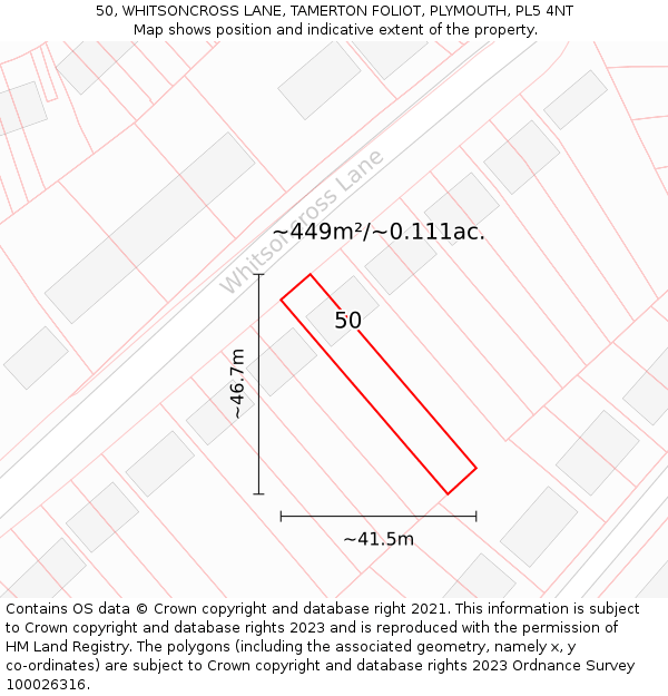 50, WHITSONCROSS LANE, TAMERTON FOLIOT, PLYMOUTH, PL5 4NT: Plot and title map