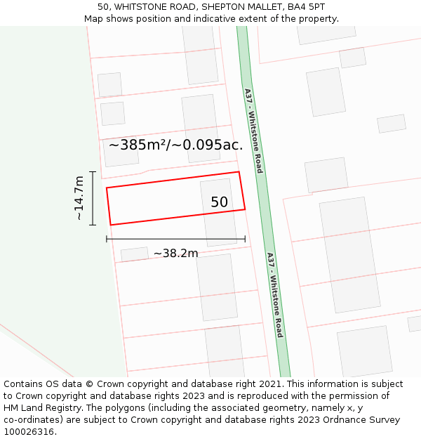 50, WHITSTONE ROAD, SHEPTON MALLET, BA4 5PT: Plot and title map